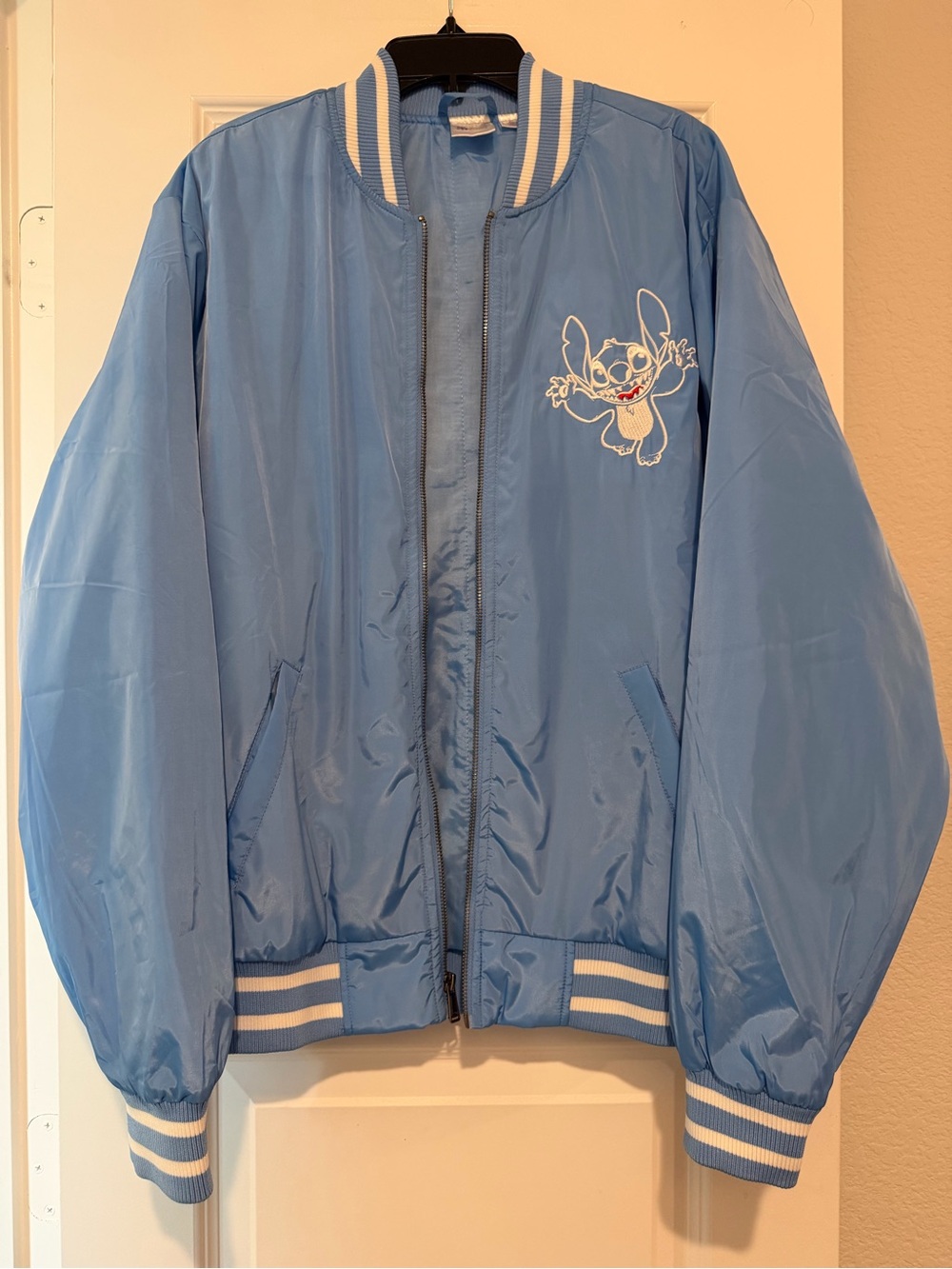 Disney Stitch Blue Varsity Bomber Jacket Medium Embroidered 626 Lilo & Stitch